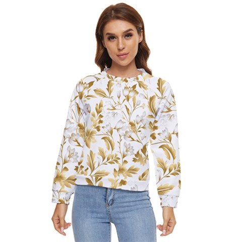 Flowers Gold Floral Women s Long Sleeve Raglan Tee by Vaneshop