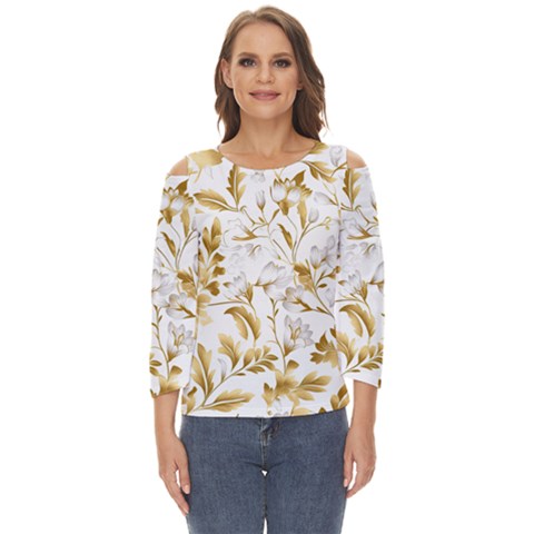 Flowers Gold Floral Cut Out Wide Sleeve Top by Vaneshop