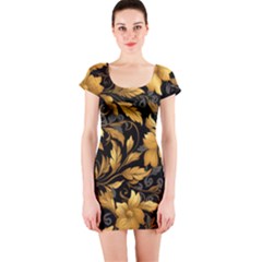 Flower Gold Floral Short Sleeve Bodycon Dress by Vaneshop