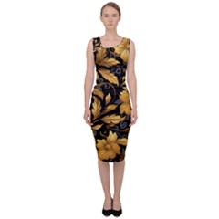 Flower Gold Floral Sleeveless Pencil Dress by Vaneshop