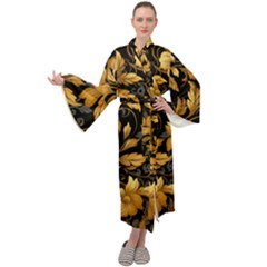 Flower Gold Floral Maxi Velvet Kimono by Vaneshop