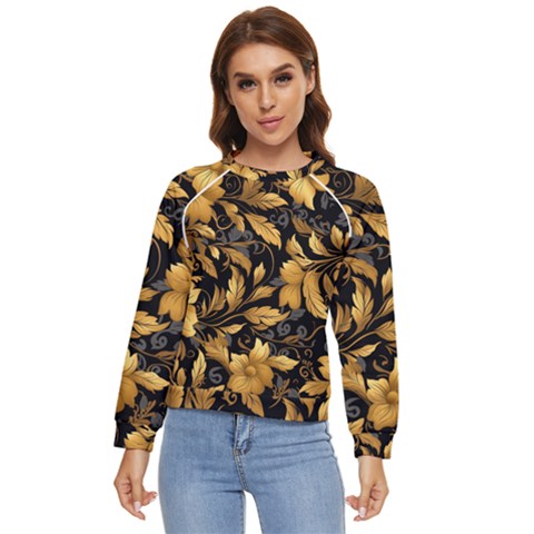 Flower Gold Floral Women s Long Sleeve Raglan Tee by Vaneshop