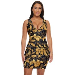 Flower Gold Floral Draped Bodycon Dress by Vaneshop