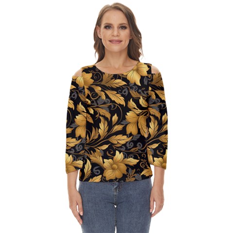 Flower Gold Floral Cut Out Wide Sleeve Top by Vaneshop