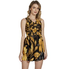 Flower Gold Floral Sleeveless High Waist Mini Dress by Vaneshop