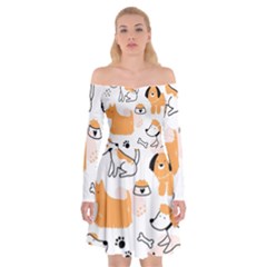 Seamless Pattern Of Cute Dog Puppy Cartoon Funny And Happy Off Shoulder Skater Dress by Wav3s