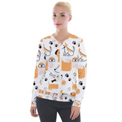 Seamless Pattern Of Cute Dog Puppy Cartoon Funny And Happy Velvet Zip Up Jacket by Wav3s