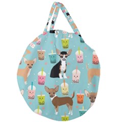 Chihuahua Bubble Kawaii Boba Tea Cute Dog Giant Round Zipper Tote by Wav3s