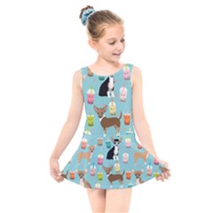 Chihuahua Bubble Kawaii Boba Tea Cute Dog Kids  Skater Dress Swimsuit by Wav3s