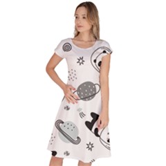 Panda Floating In Space And Star Classic Short Sleeve Dress by Wav3s