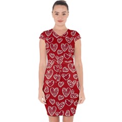 Vector Seamless Pattern Of Hearts With Valentine s Day Capsleeve Drawstring Dress  by Wav3s