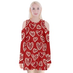 Vector Seamless Pattern Of Hearts With Valentine s Day Velvet Long Sleeve Shoulder Cutout Dress by Wav3s