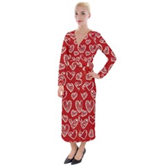 Vector Seamless Pattern Of Hearts With Valentine s Day Velvet Maxi Wrap Dress by Wav3s