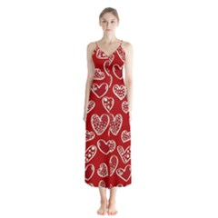 Vector Seamless Pattern Of Hearts With Valentine s Day Button Up Chiffon Maxi Dress by Wav3s