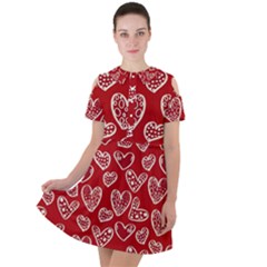 Vector Seamless Pattern Of Hearts With Valentine s Day Short Sleeve Shoulder Cut Out Dress  by Wav3s