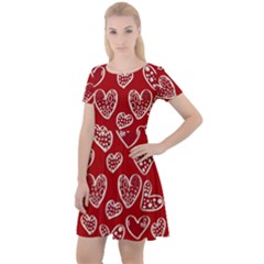 Vector Seamless Pattern Of Hearts With Valentine s Day Cap Sleeve Velour Dress  by Wav3s