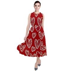 Vector Seamless Pattern Of Hearts With Valentine s Day Round Neck Boho Dress by Wav3s