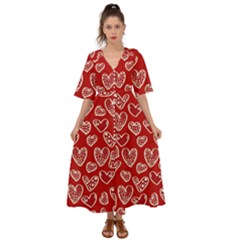 Vector Seamless Pattern Of Hearts With Valentine s Day Kimono Sleeve Boho Dress by Wav3s