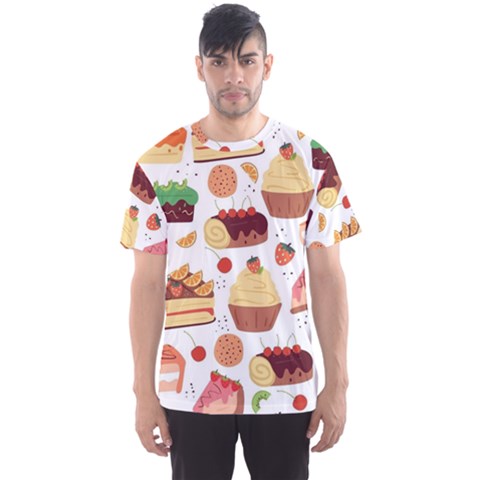 Seamless Pattern Hand Drawing Cartoon Dessert And Cake Men s Sport Mesh Tee by Wav3s