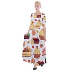 Seamless Pattern Hand Drawing Cartoon Dessert And Cake Half Sleeves Maxi Dress by Wav3s