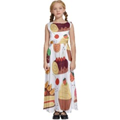 Seamless Pattern Hand Drawing Cartoon Dessert And Cake Kids  Satin Sleeveless Maxi Dress by Wav3s