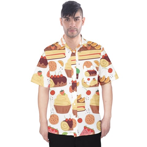 Seamless Pattern Hand Drawing Cartoon Dessert And Cake Men s Hawaii Shirt by Wav3s