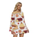 Seamless Pattern Hand Drawing Cartoon Dessert And Cake Round Neck Long Sleeve Bohemian Style Chiffon Mini Dress View3