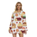 Seamless Pattern Hand Drawing Cartoon Dessert And Cake Round Neck Long Sleeve Bohemian Style Chiffon Mini Dress View1