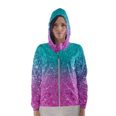 Pink And Turquoise Glitter Women s Hooded Windbreaker by Wav3s