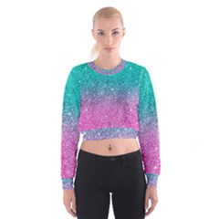 Pink And Turquoise Glitter Cropped Sweatshirt by Wav3s