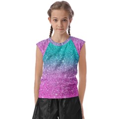 Pink And Turquoise Glitter Kids  Raglan Cap Sleeve Tee by Wav3s