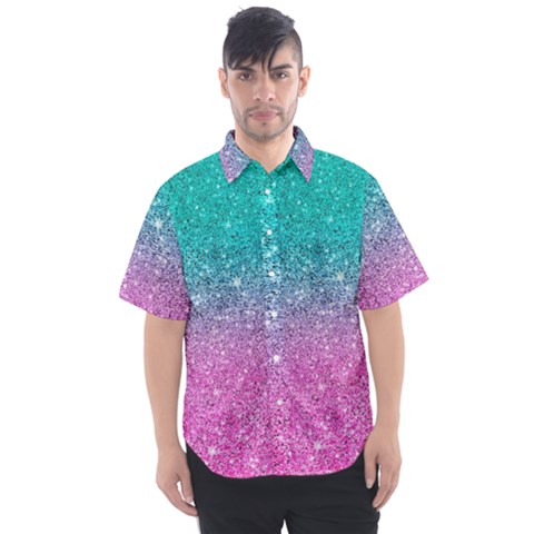 Pink And Turquoise Glitter Men s Short Sleeve Shirt by Wav3s