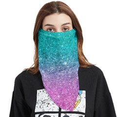 Pink And Turquoise Glitter Face Covering Bandana (triangle) by Wav3s