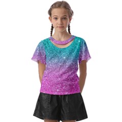 Pink And Turquoise Glitter Kids  Front Cut Tee by Wav3s