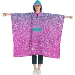 Pink And Turquoise Glitter Women s Hooded Rain Ponchos by Wav3s