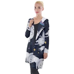 Space Cat Illustration Pattern Astronaut Hooded Pocket Cardigan by Wav3s