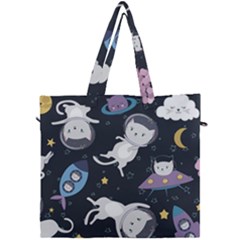 Space Cat Illustration Pattern Astronaut Canvas Travel Bag by Wav3s