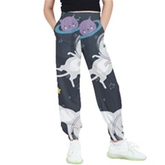 Space Cat Illustration Pattern Astronaut Kids  Elastic Waist Pants by Wav3s