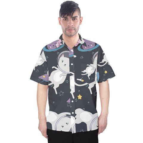 Space Cat Illustration Pattern Astronaut Men s Hawaii Shirt by Wav3s