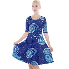 Cat Spacesuit Space Suit Astronaut Pattern Quarter Sleeve A-line Dress by Wav3s