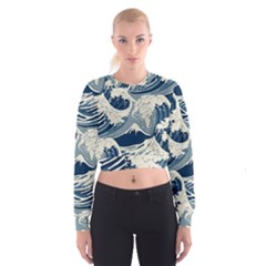 Japanese Wave Pattern Cropped Sweatshirt by Wav3s