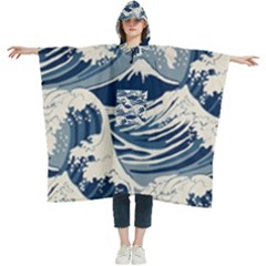 Japanese Wave Pattern Women s Hooded Rain Ponchos by Wav3s