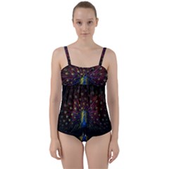 Peacock Feathers Twist Front Tankini Set by Wav3s