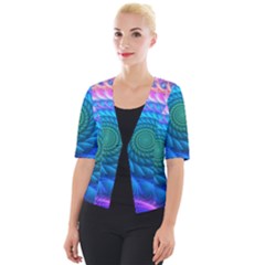 Peacock Feather Fractal Cropped Button Cardigan by Wav3s