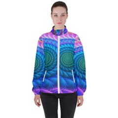 Peacock Feather Fractal Women s High Neck Windbreaker by Wav3s