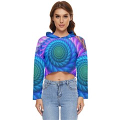 Peacock Feather Fractal Women s Lightweight Cropped Hoodie by Wav3s