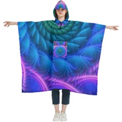 Peacock Feather Fractal Women s Hooded Rain Ponchos by Wav3s