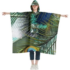 Peacock Feathers Blue Green Texture Women s Hooded Rain Ponchos by Wav3s