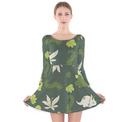 Cute Dinosaur Pattern Long Sleeve Velvet Skater Dress by Wav3s