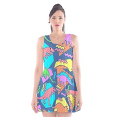 Dinosaur Pattern Scoop Neck Skater Dress by Wav3s